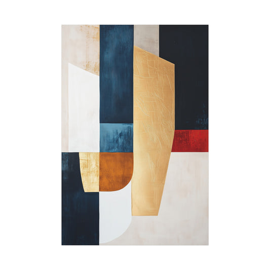 Modern Geometric Abstract Canvas – Elegant Gold, Navy & White Art