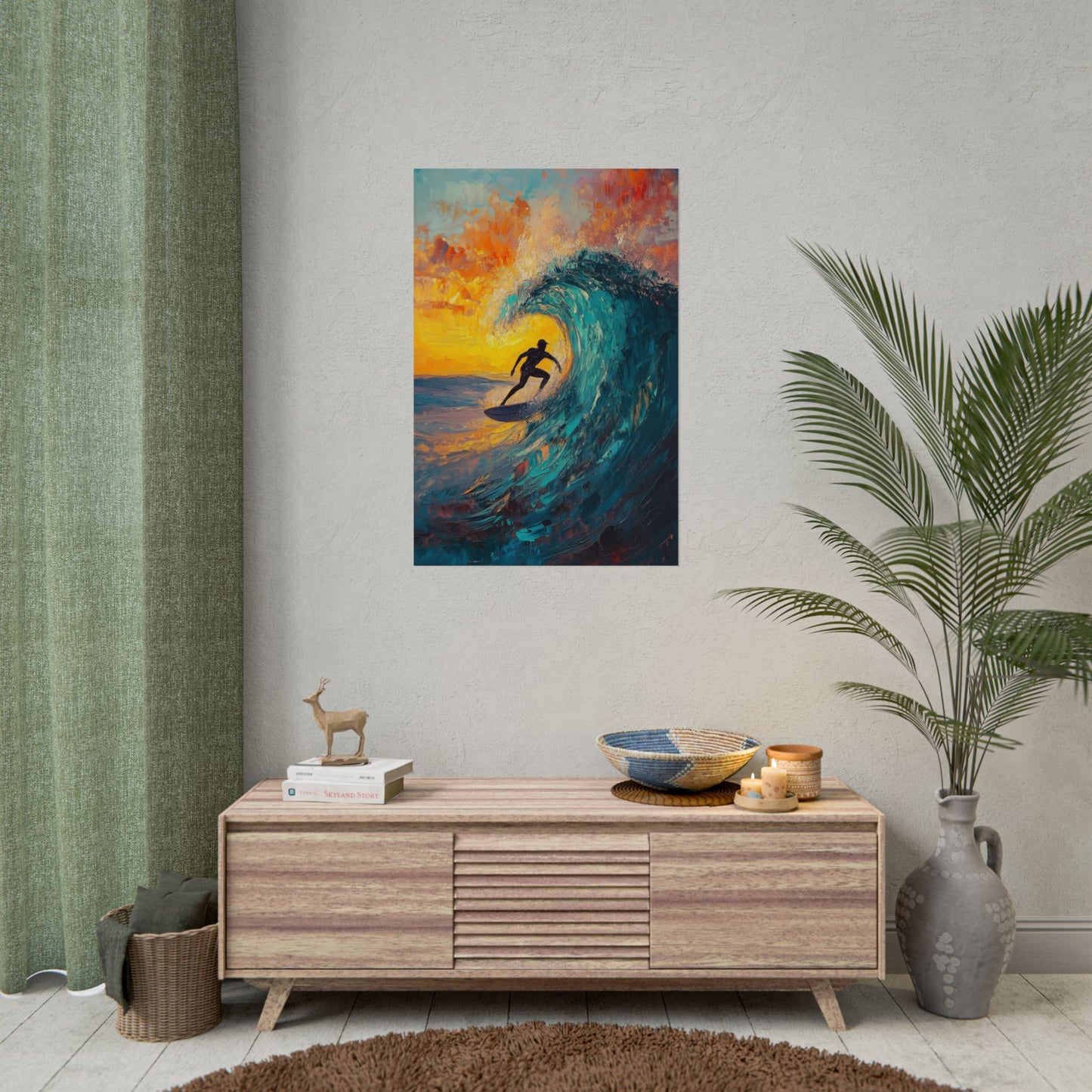 Surf Art Poster Sunset Wave Beach Wall Art (20008)