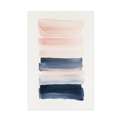 Japandi Minimalist Watercolor Art Print – Soft Blush & Deep Navy Poster (20010)