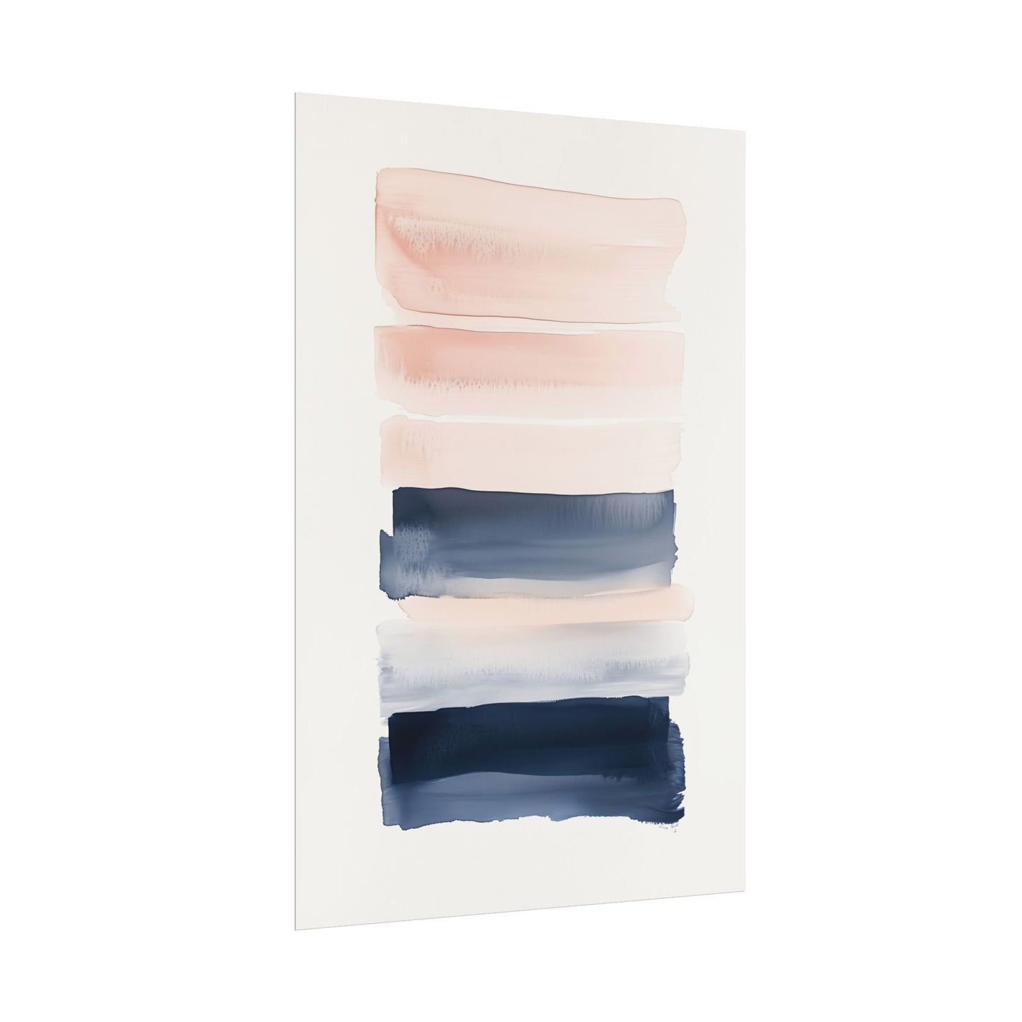 Japandi Minimalist Watercolor Art Print – Soft Blush & Deep Navy Poster (20010)