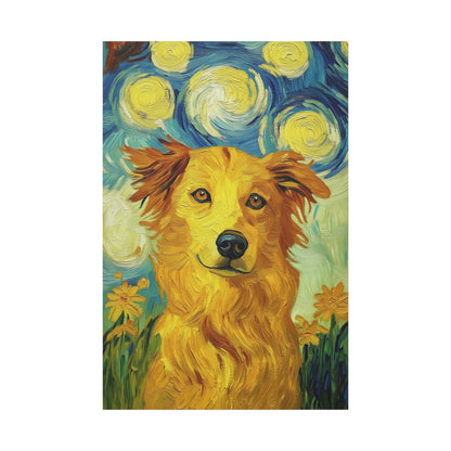 Van Gogh-Inspired Golden Retriever Canvas – Whimsical Impressionist Dog Art