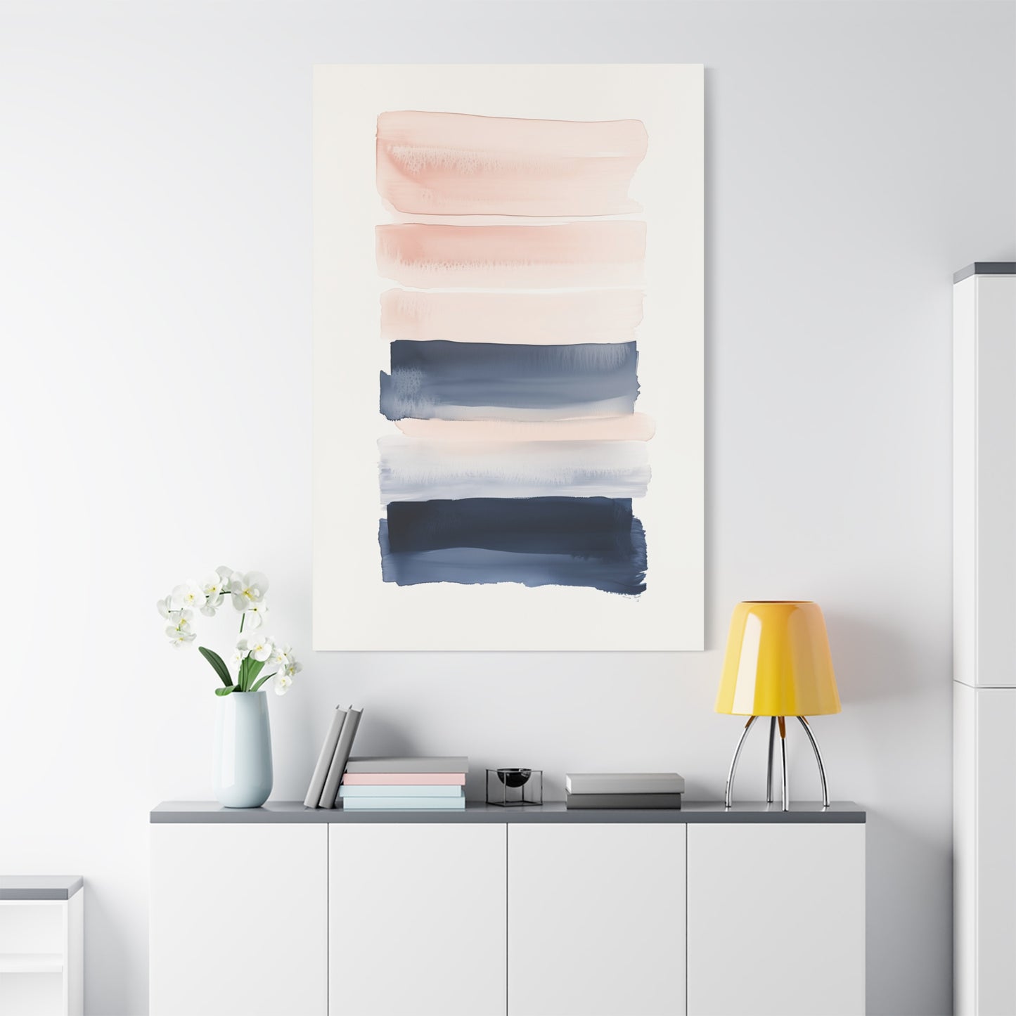 Japandi Minimalist Watercolor Canvas – Blush & Navy Serenity (20010)