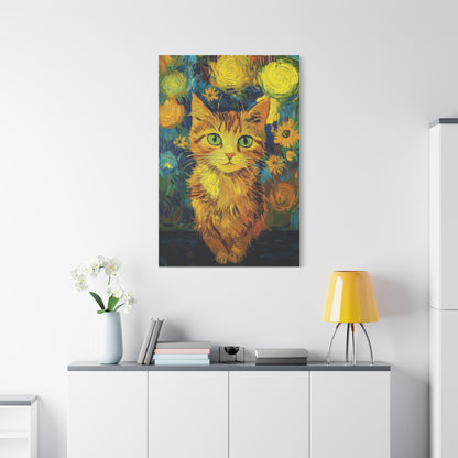 Van Gogh-Inspired Cat Portrait Canvas – Vibrant Impressionist Feline Art