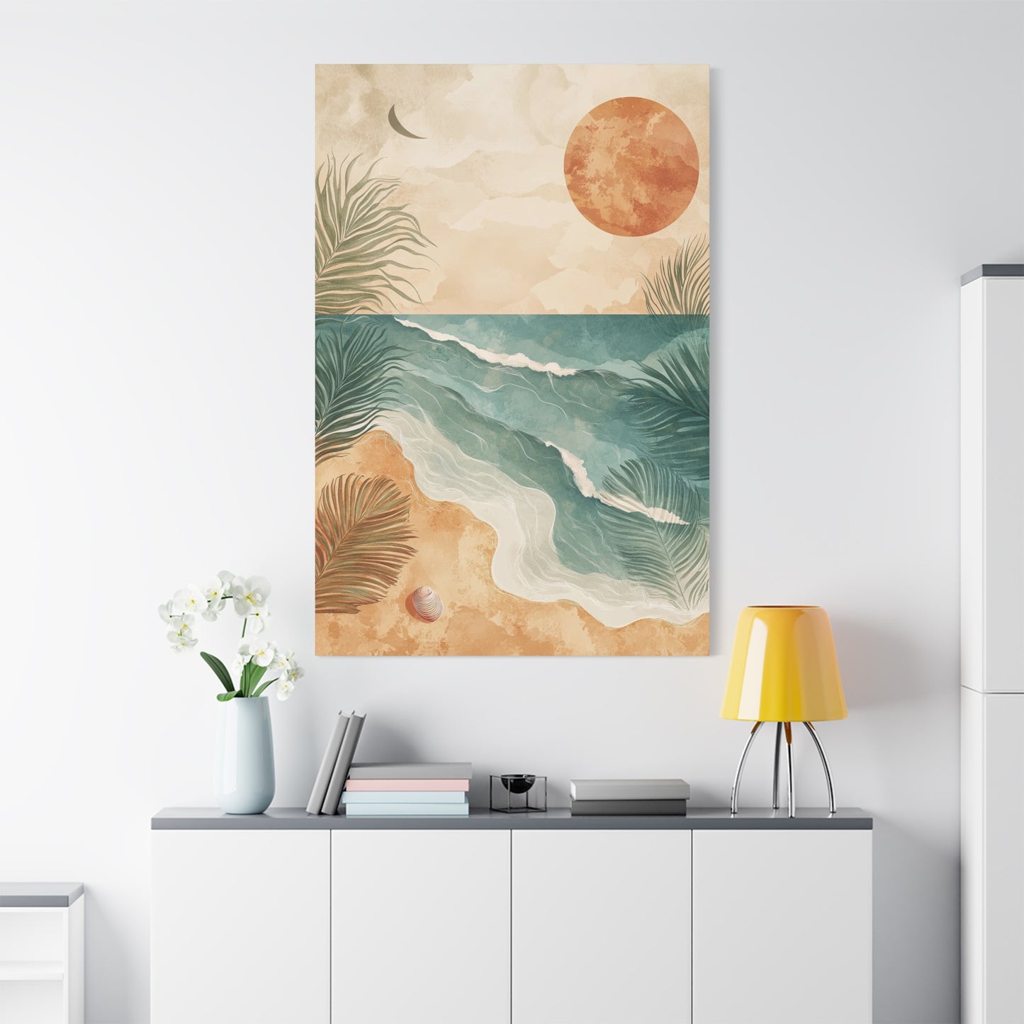 Boho Beach Canvas – Tranquil Coastal Sunset Wall Art (20009)