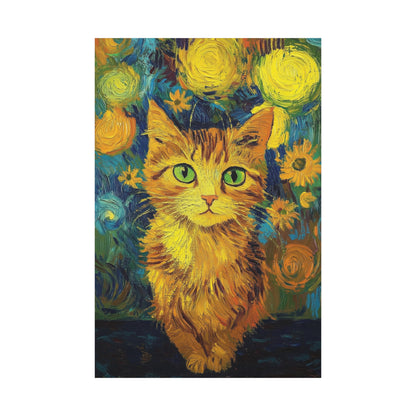 Van Gogh-Inspired Cat Portrait Canvas – Vibrant Impressionist Feline Art