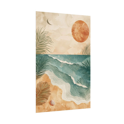 Boho Beach Wall Art Print – Serene Coastal Sunset Poster (20009)