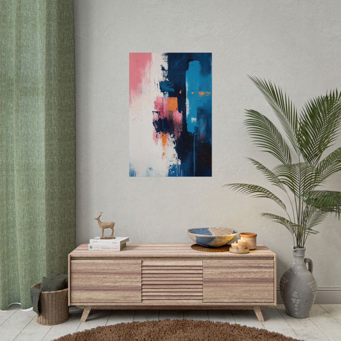 Contemporary Abstract Wall Art Poster – Bold Expression in Blue & Pink (20014)