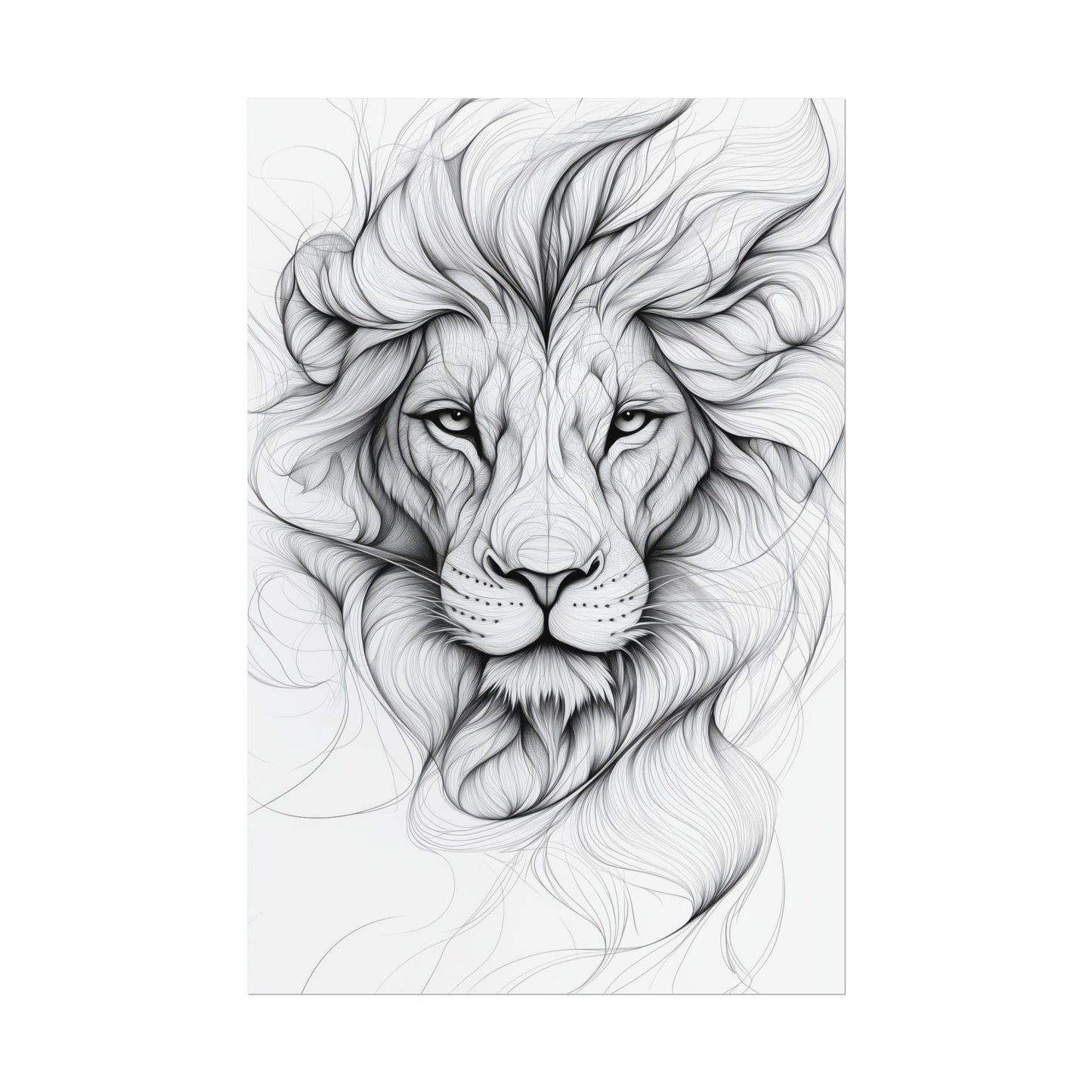 Majestic Lion Line Art Print Poster – Minimalist Black and White Wall Art (30002)