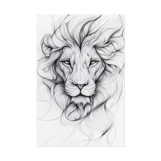 Majestic Lion Line Art Print Poster – Minimalist Black and White Wall Art (30002)