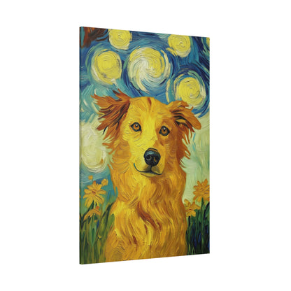 Van Gogh-Inspired Golden Retriever Canvas – Whimsical Impressionist Dog Art