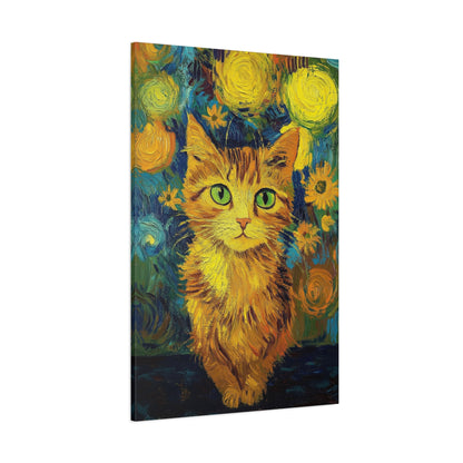 Van Gogh-Inspired Cat Portrait Canvas – Vibrant Impressionist Feline Art