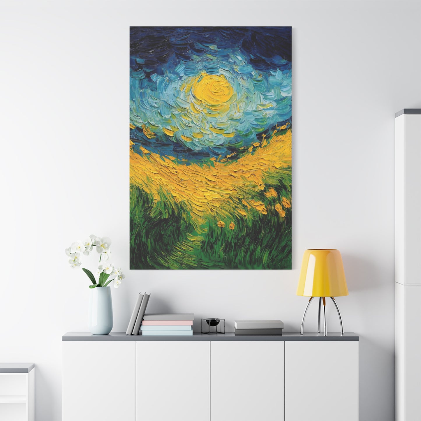 Van Gogh-Inspired Sunflower Field Canvas – Vibrant Impressionist Landscape Print