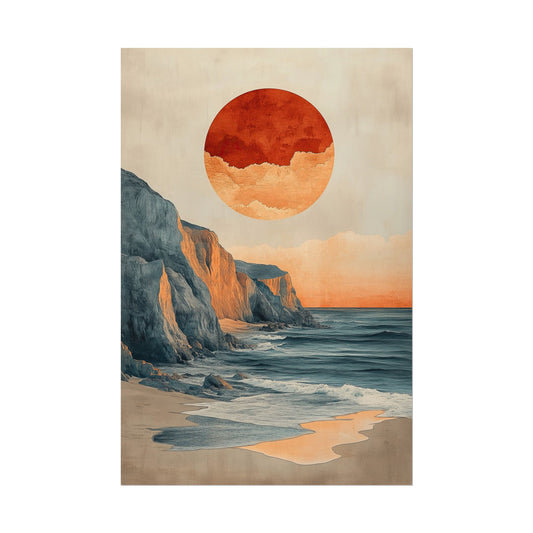 Beach Wall Art Poster – Serene Coastal Sunset Boho Print (20006)