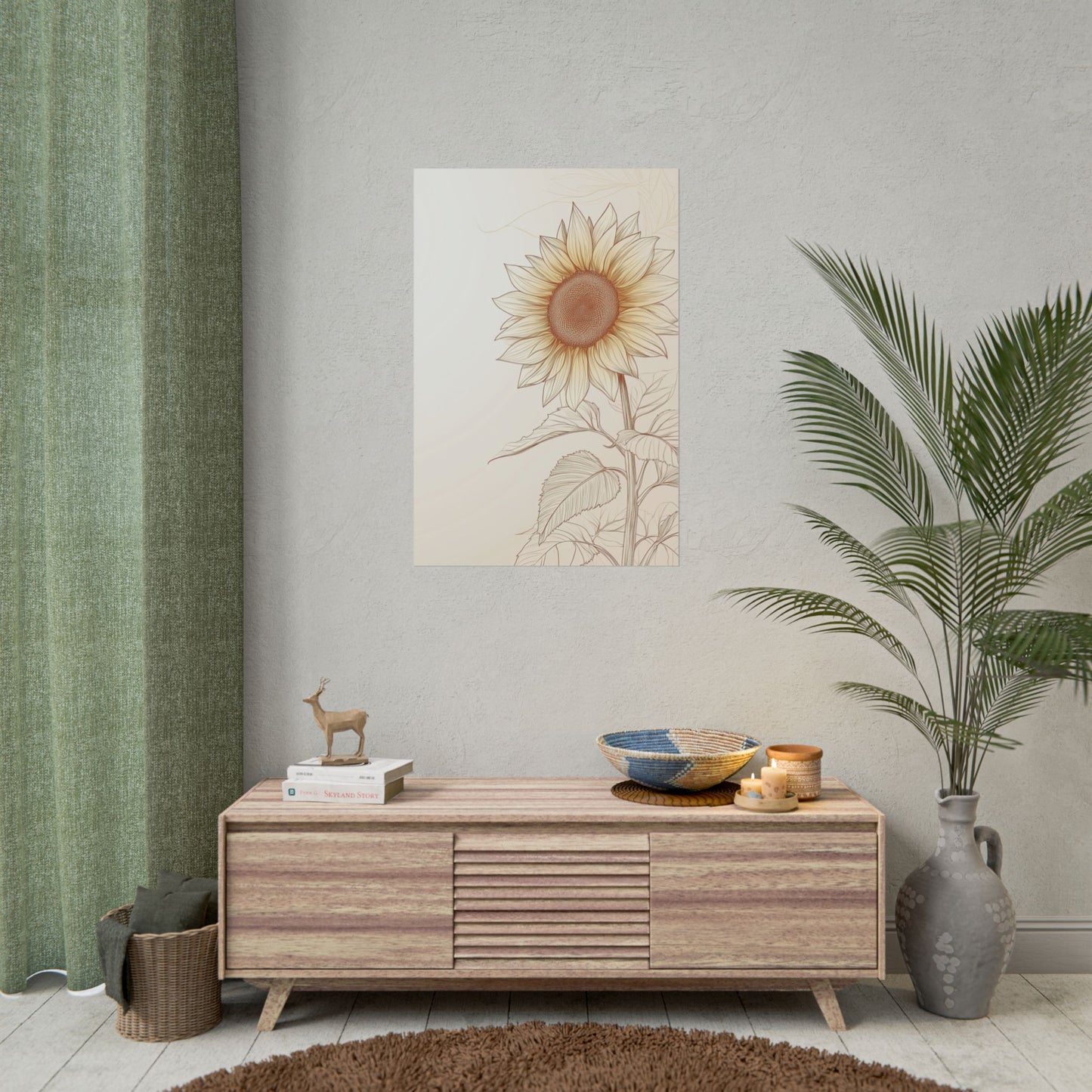 Line Art Wall Art Poster Elegant Sunflower (20039)