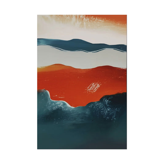 Minimalist Abstract Landscape Poster – Bold Orange & Deep Blue (20011)