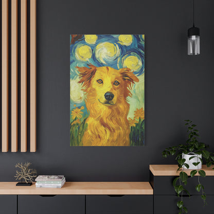 Van Gogh-Inspired Golden Retriever Canvas – Whimsical Impressionist Dog Art