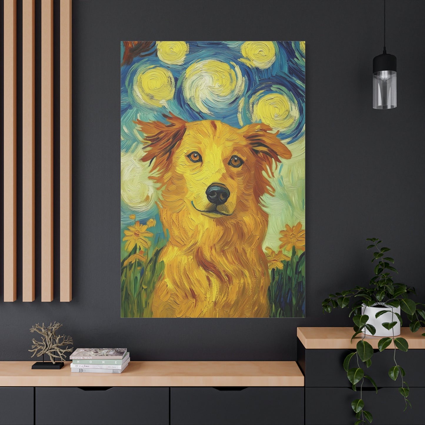 Van Gogh-Inspired Golden Retriever Canvas – Whimsical Impressionist Dog Art