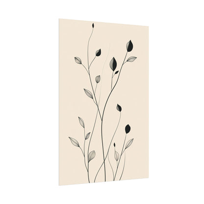 Minimalist Botanical Line Art Print Poster – Elegant Black & Beige Wall Decor (30001)