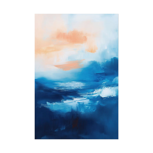 Serene Summer Waves: Dynamic Abstract Artwork in Blue and Sunset Orange (20017)