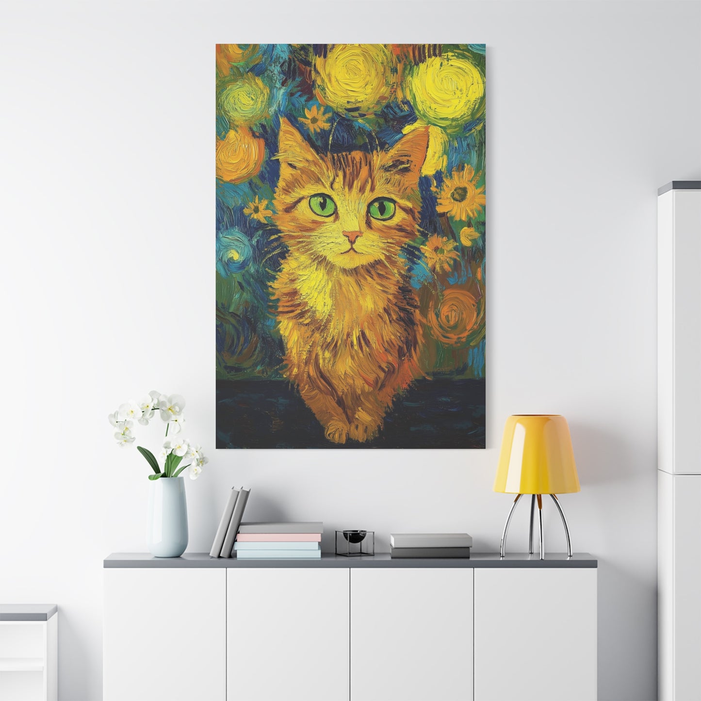 Van Gogh-Inspired Cat Portrait Canvas – Vibrant Impressionist Feline Art