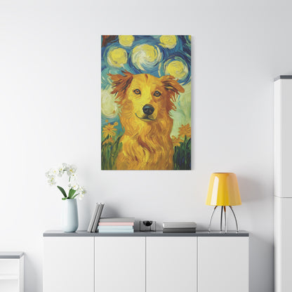 Van Gogh-Inspired Golden Retriever Canvas – Whimsical Impressionist Dog Art