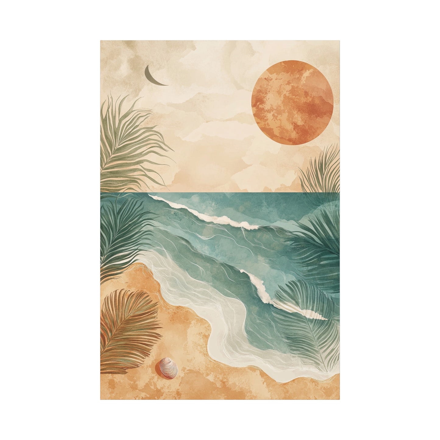 Boho Beach Canvas – Tranquil Coastal Sunset Wall Art (20009)