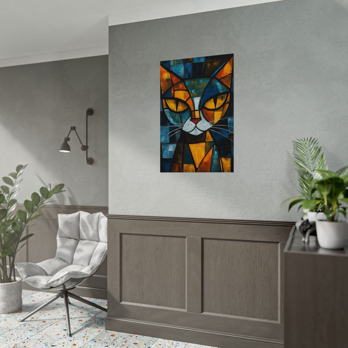 Picasso-Inspired Cat Poster – Vibrant Cubist Wall Art (2001)