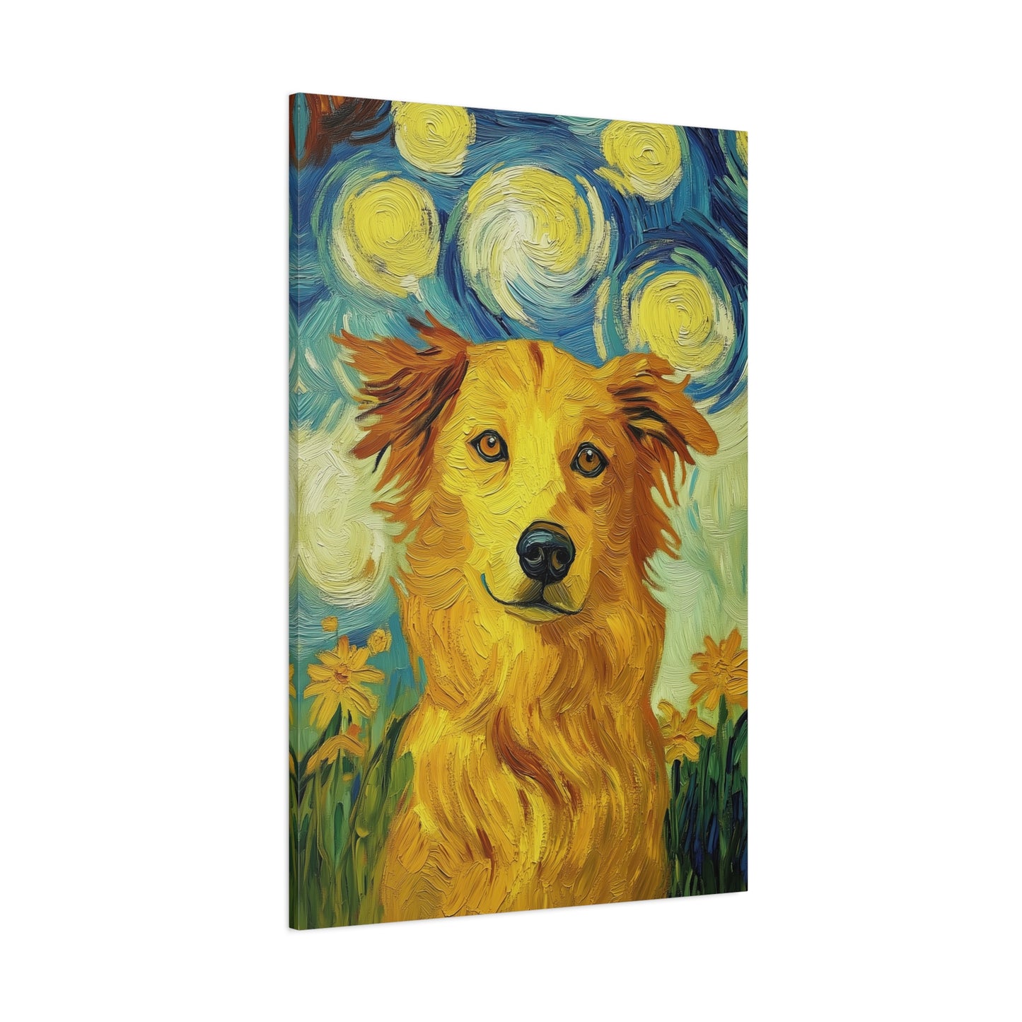 Van Gogh-Inspired Golden Retriever Canvas – Whimsical Impressionist Dog Art