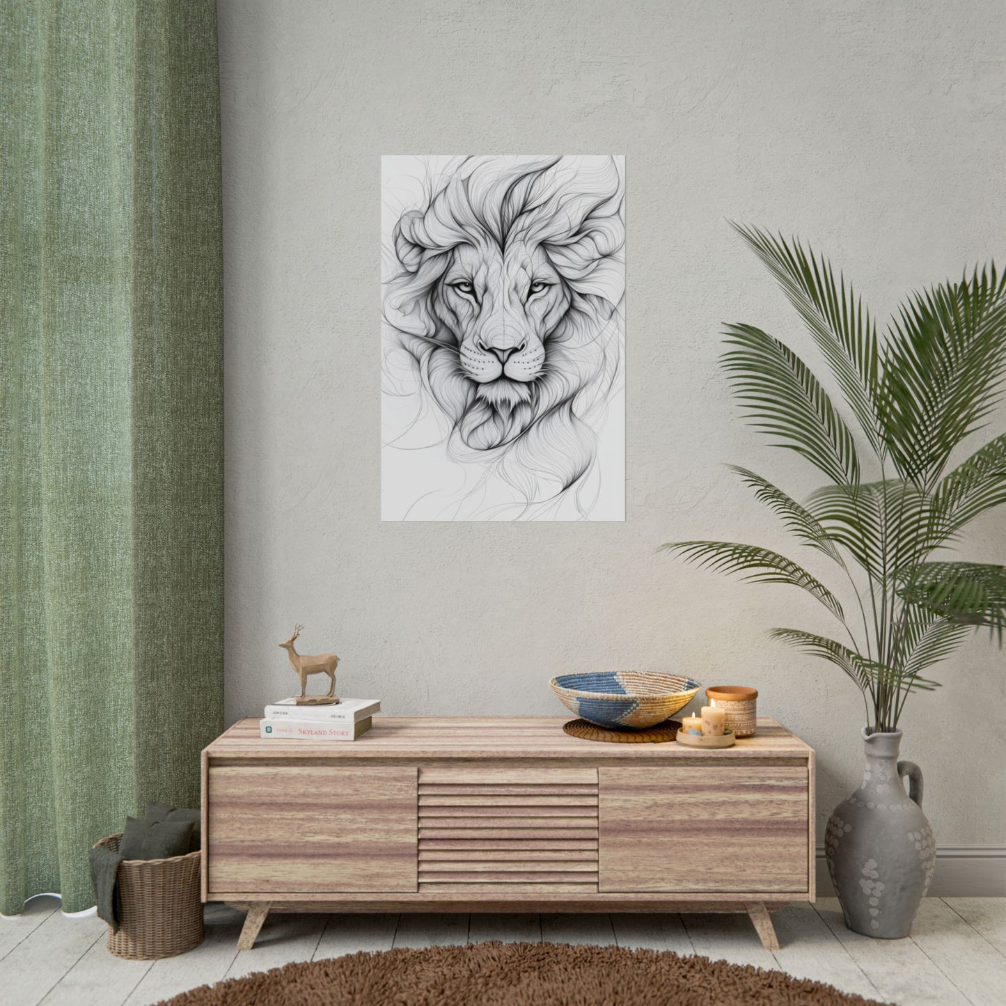 Majestic Lion Line Art Print Poster – Minimalist Black and White Wall Art (30002)