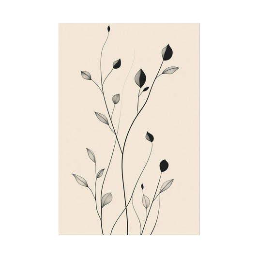 Minimalist Botanical Line Art Print Poster – Elegant Black & Beige Wall Decor (30001)