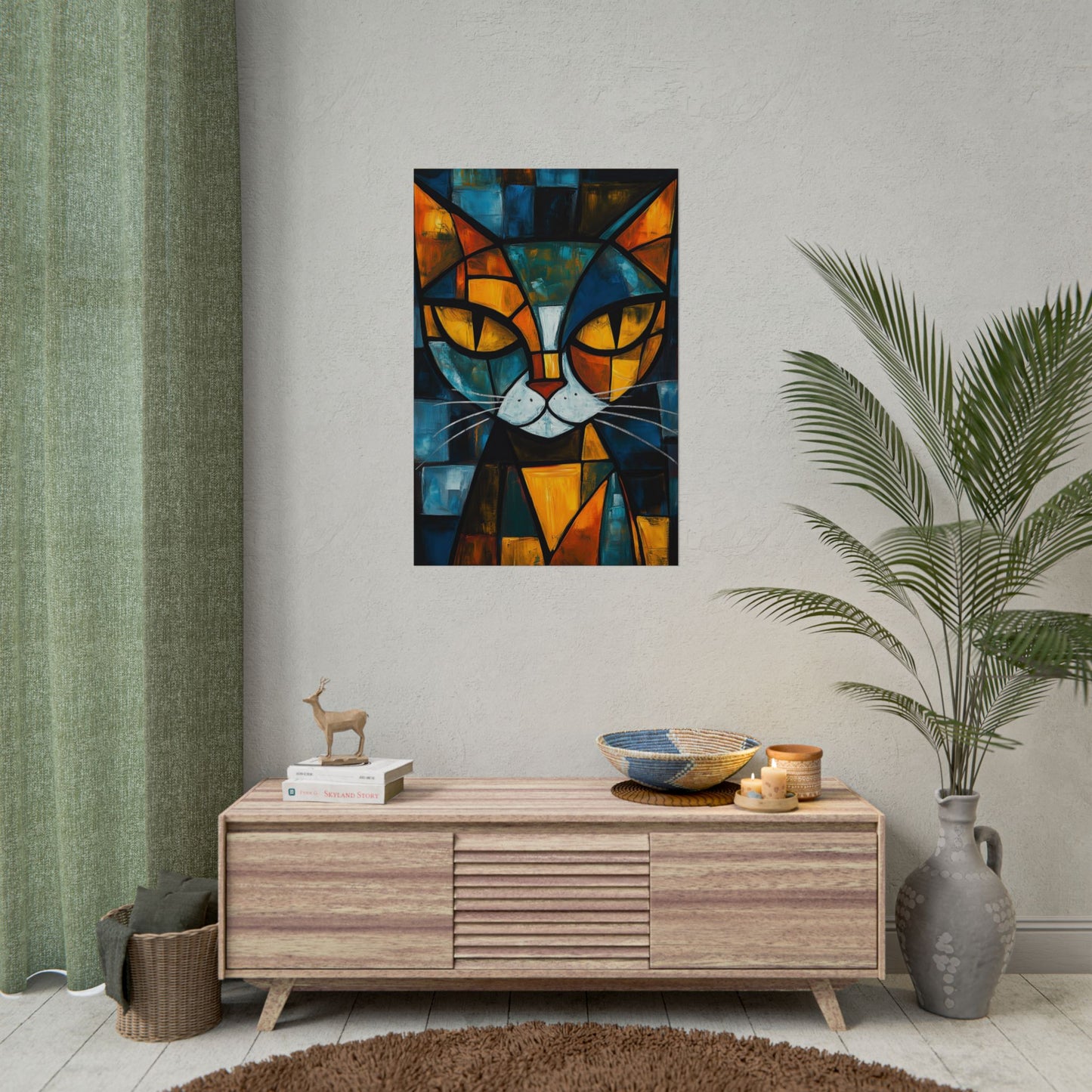 Picasso-Inspired Cat Poster – Vibrant Cubist Wall Art (2001)