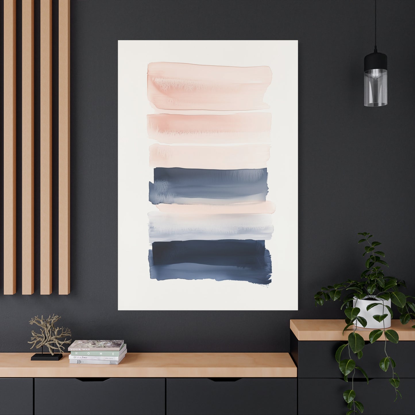 Japandi Minimalist Watercolor Canvas – Blush & Navy Serenity (20010)